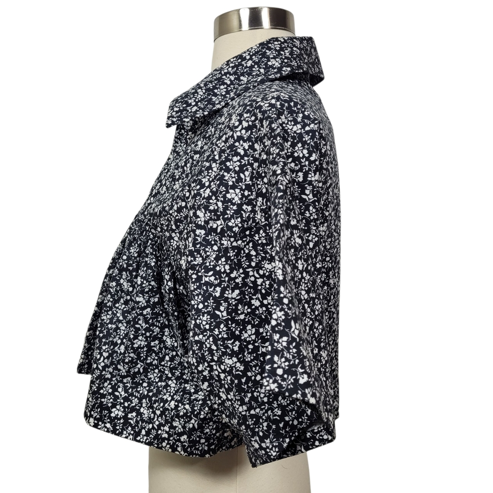 Zara Black White Floral Ditsy Collared Cotton Crop Top Shirt Size Medium - Picture 6 of 9